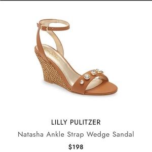 NEW Lilly Pulitzer Natasha Ankle Strap Wedge Sandals 7.5 Crystals Jeweled Brown